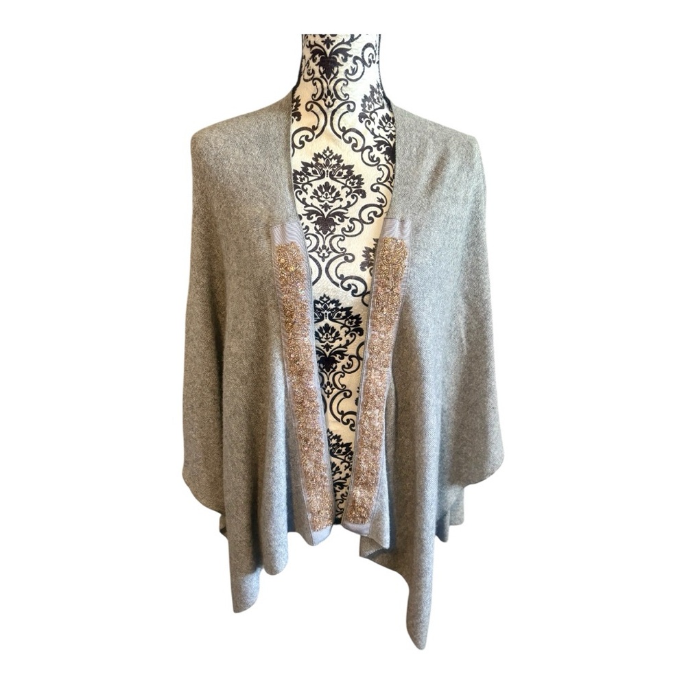 VELVET by GRAHAM SPENCER Gray Open Cardigan with Beaded Front